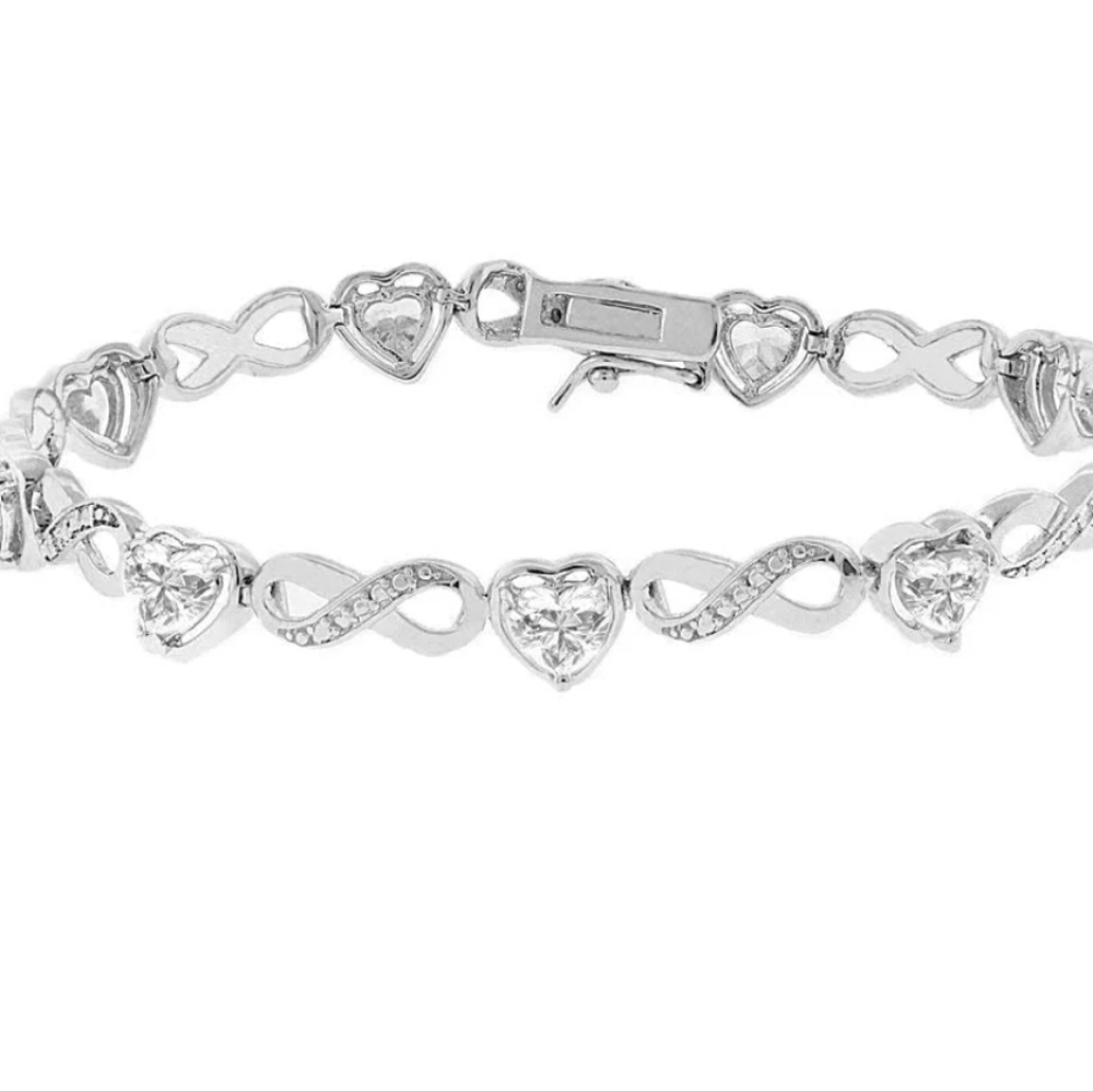 The Amanda 18K White Gold Plated Tennis Bracelet with Pink Simulated Diamond Hea